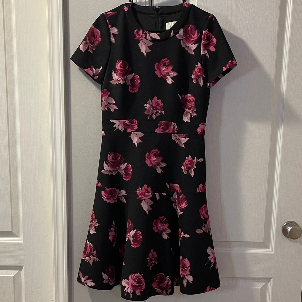 Kate Spade Black Mini Dress with Pink Floral Print Size 8
